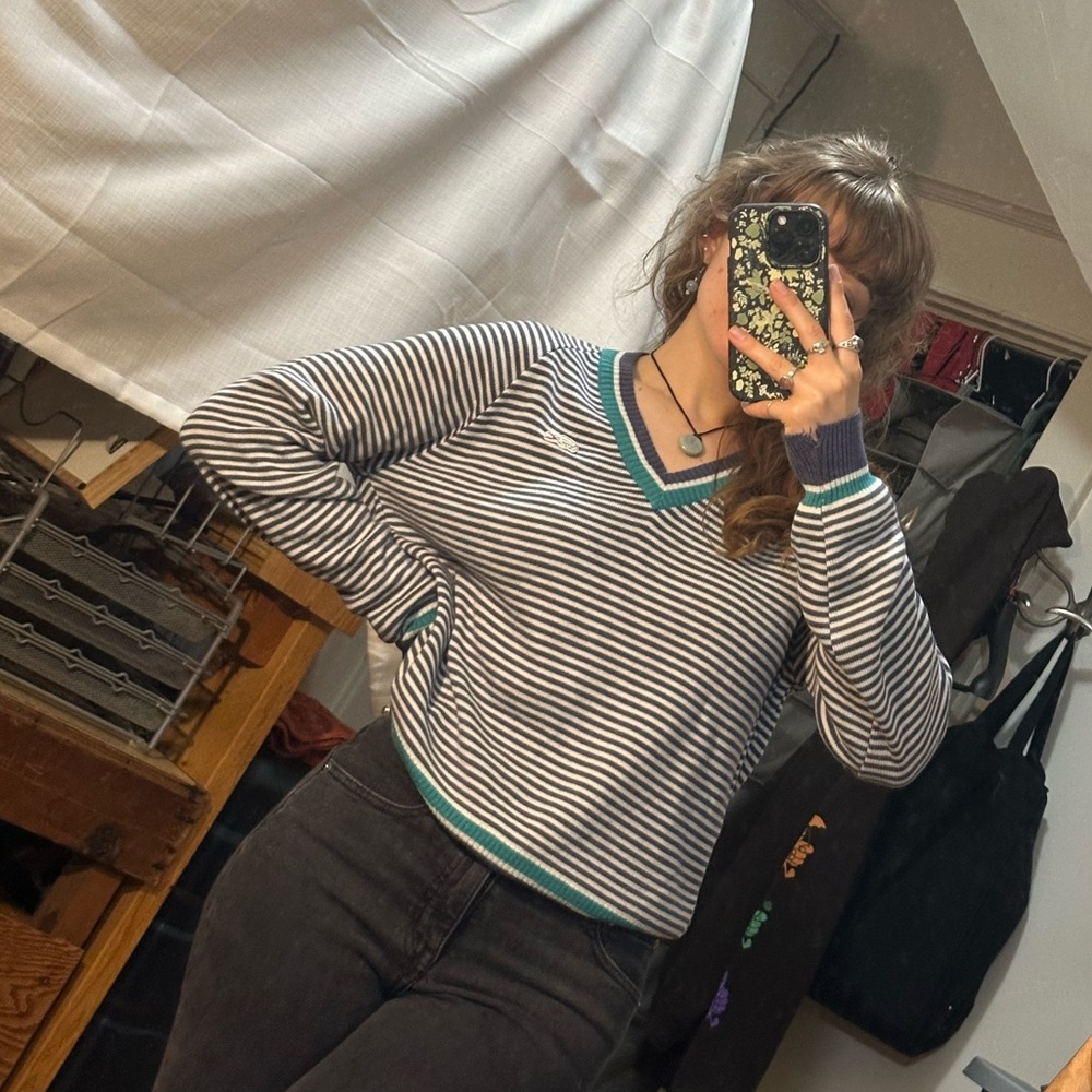 Vintage Izod Lacoste Striped V-Neck Sweater